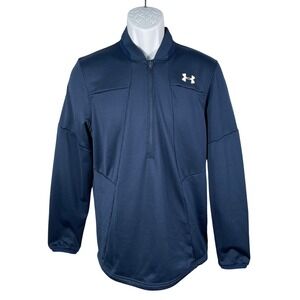 Under Armour 1/2 Zip Pullover Jacket Mens Small Navy with Ribbed Fleece Lining